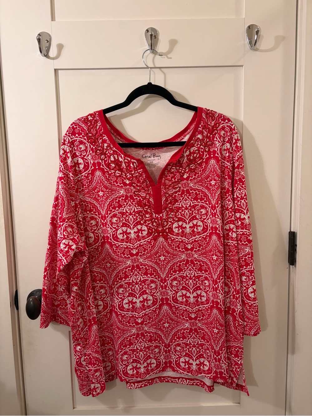 Coral Bay Red and White Printed V-Neck Tunic